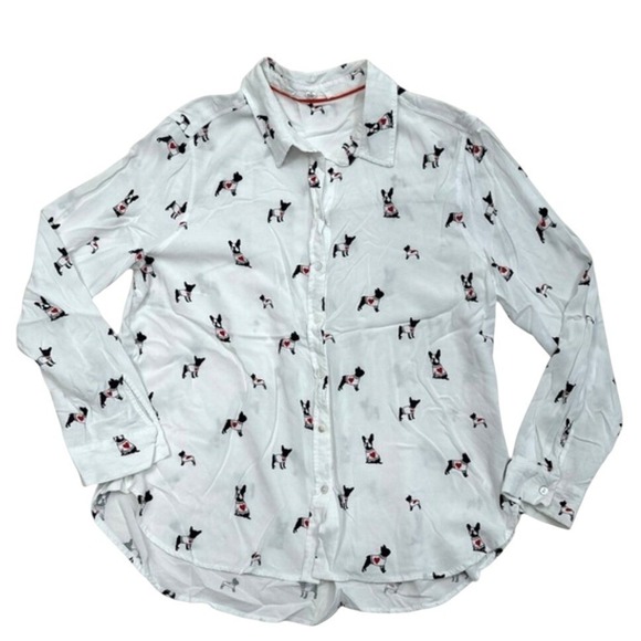 Jane Delancy Cute French Bulldog Print Button-Down Shirt - Women's L Excellent - Picture 9 of 9